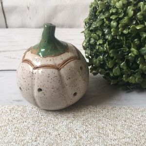 Vintage White Clay Pumpkin Candle Holder Luminary Votive Glazed Pottery Artisan